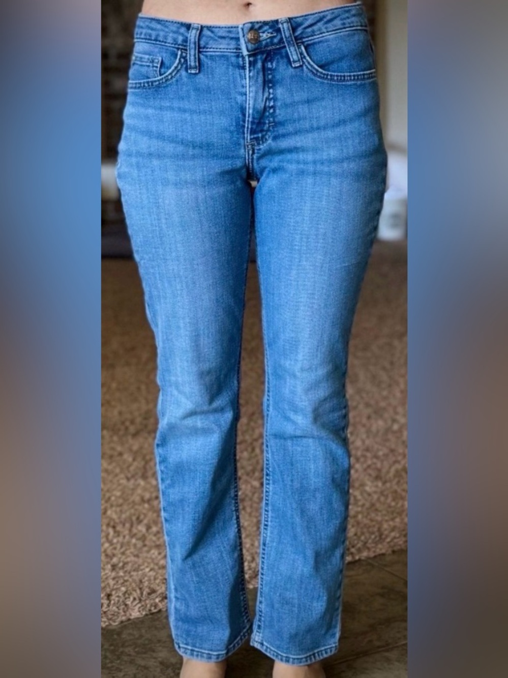 Vintage Mid Low Rise Blue Denim Jeans Straight Leg 26